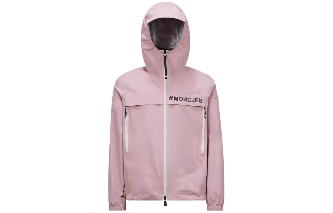 Moncler Pink Solid Color Hoodie Jacket with Logo Print Zipper J10971A0001254AL553A