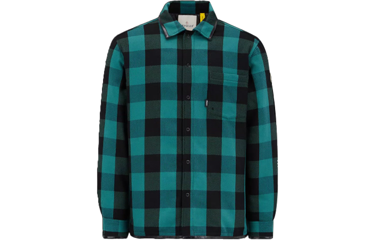 Moncler Plaid Colorblock Single-Breasted Long Sleeve Jacket Green Unisex H209U1A00009M2316F89