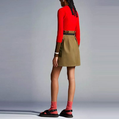 Moncler Pocket Belt Colorblock A-line Skirt Army Green. H10932D000085962Q823 Shop Moncler Pocket Belt Colorblock A-line Skirt Army Green. H10932D000085962Q823