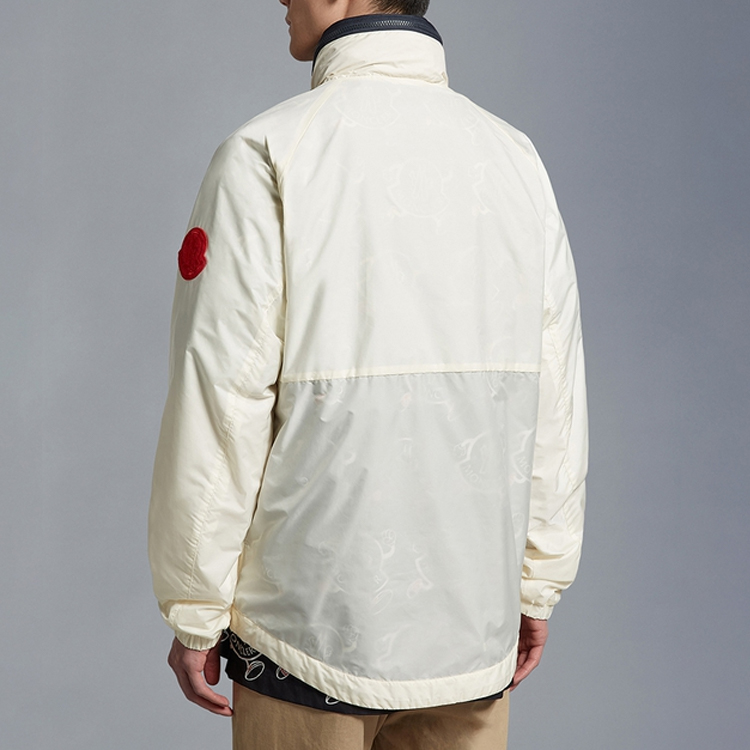 Shop Moncler Jaket Zip-Up Bercetak Lelaki Warna Putih. I10911A0014353A5EP04