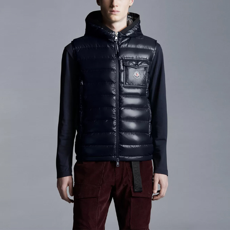 Shop Moncler Ragot Gilet Midnight Blue Down Vest Unisex with Zipper & Chest Pocket. H10911A00059M1592742
