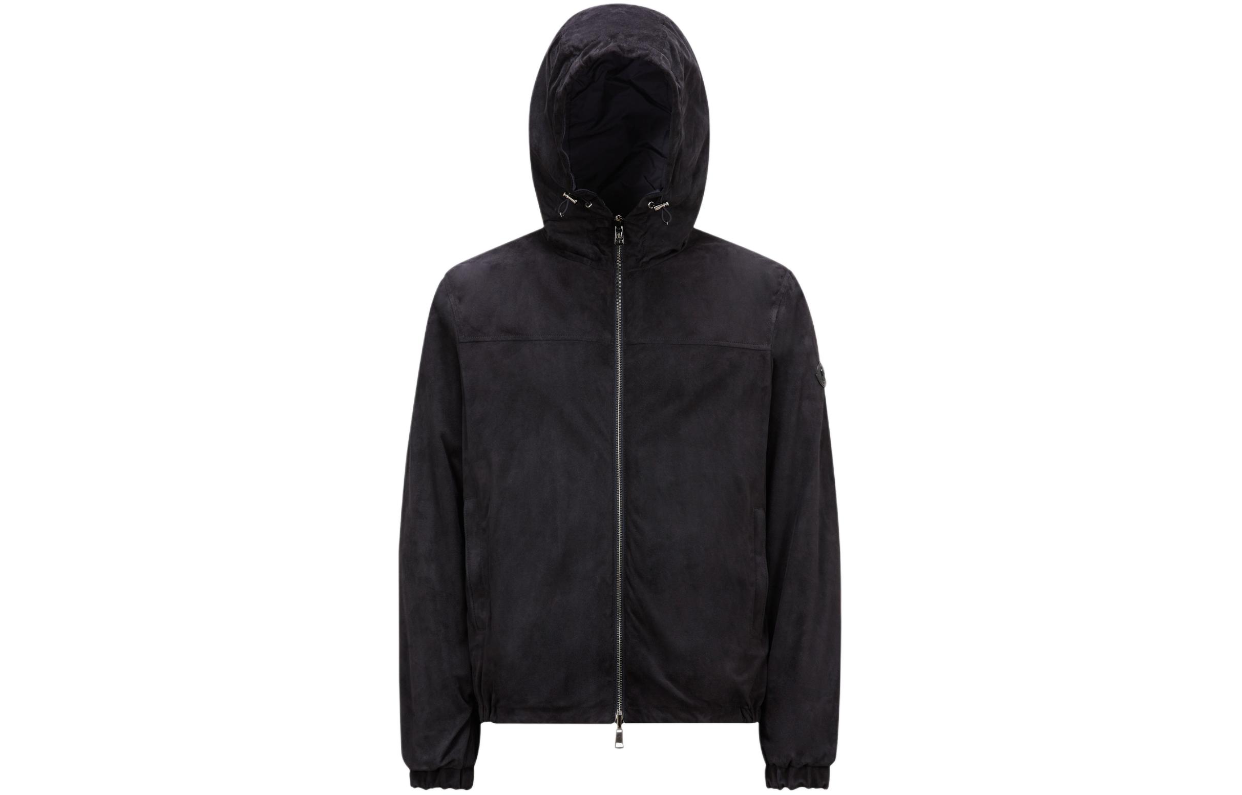 Moncler Reversible Suede Leather Logo Hooded Jacket Blue J10911A00159M4223742