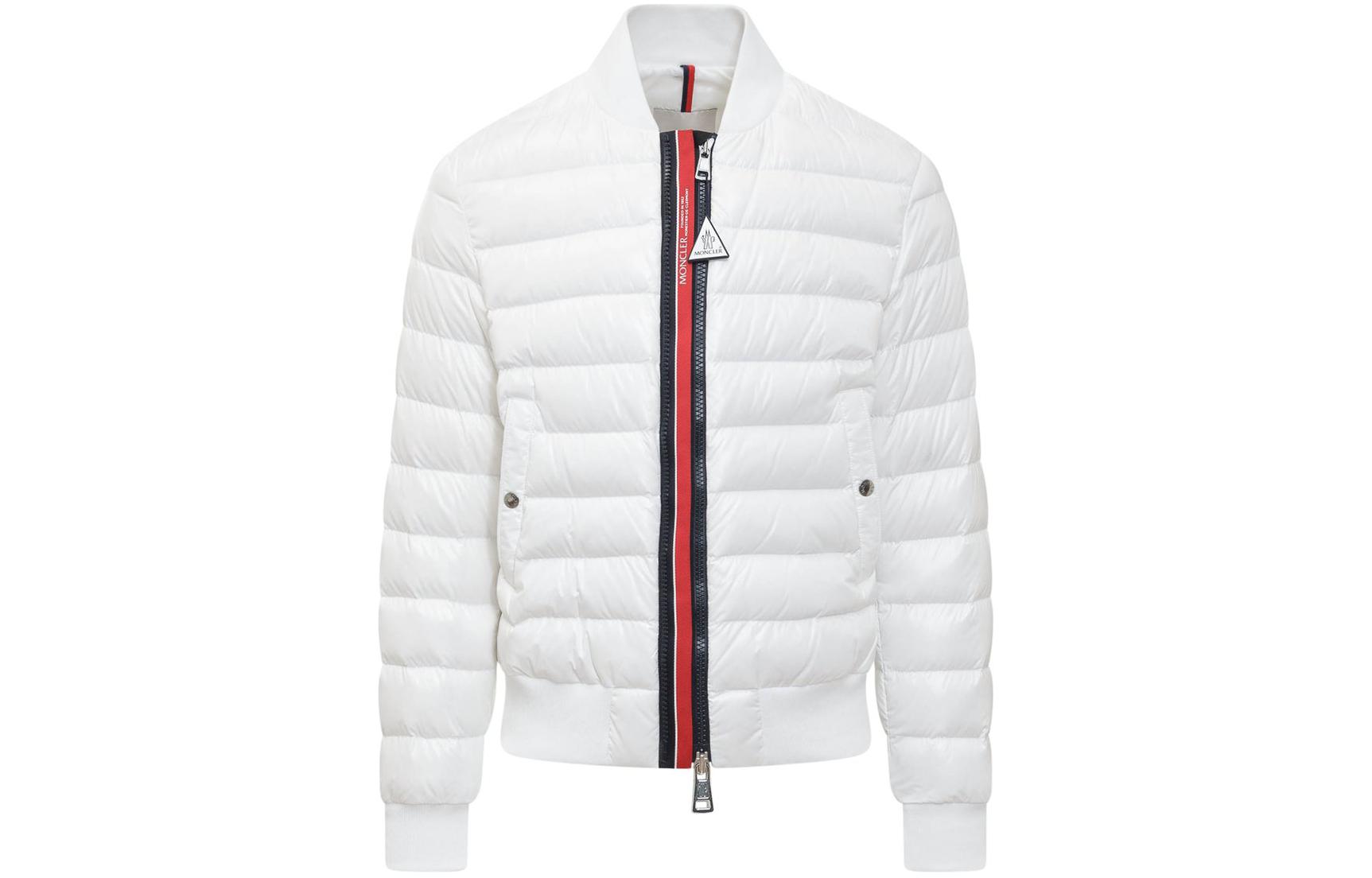 Moncler Ribbed Collar Logo Patch Slim Fit Down Jacket White () H10911A0010368950032