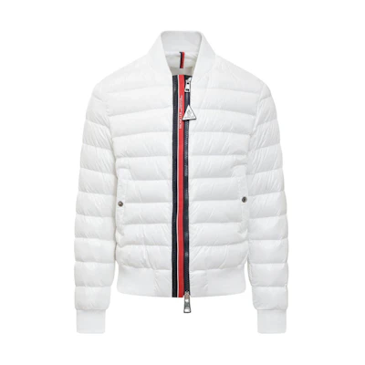 Moncler Ribbed Collar Logo Patch Slim Fit Down Jacket White () H10911A0010368950032