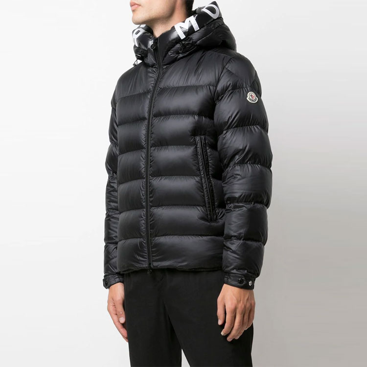 Details for 몽클레르 살츠만 로고 프린트 다운 재킷 유니섹스 블랙 후드 패딩 재킷. 1A0000953048999
