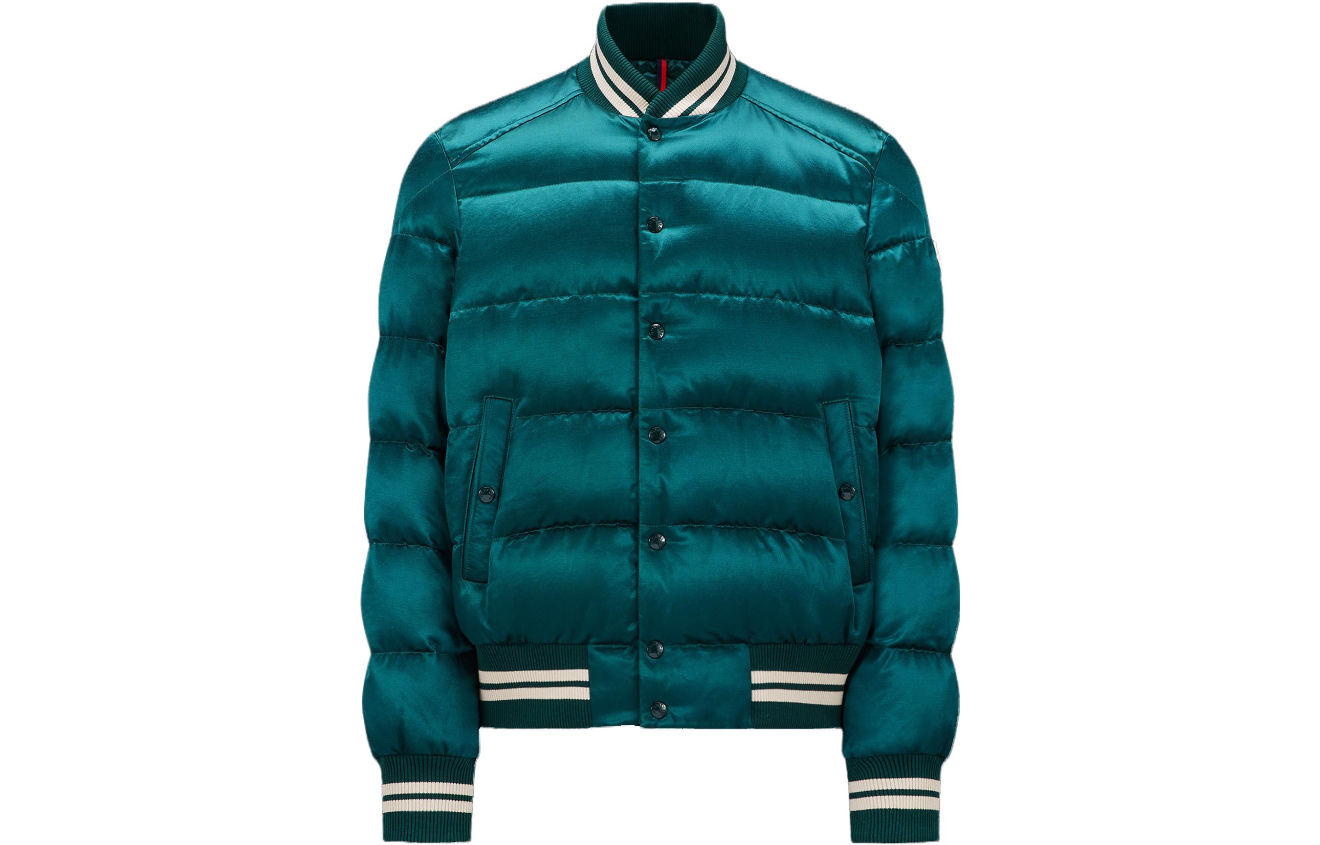 Moncler Satin Letter Print Down Jacket  Emerald Green. I20911A00009596X8875