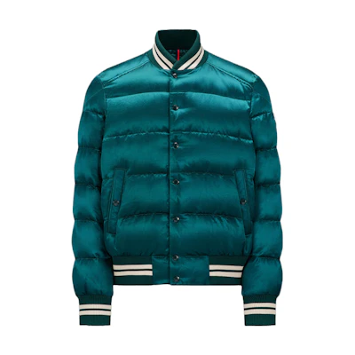 Moncler Satin Letter Print Down Jacket Emerald Green. I20911A00009596X8875