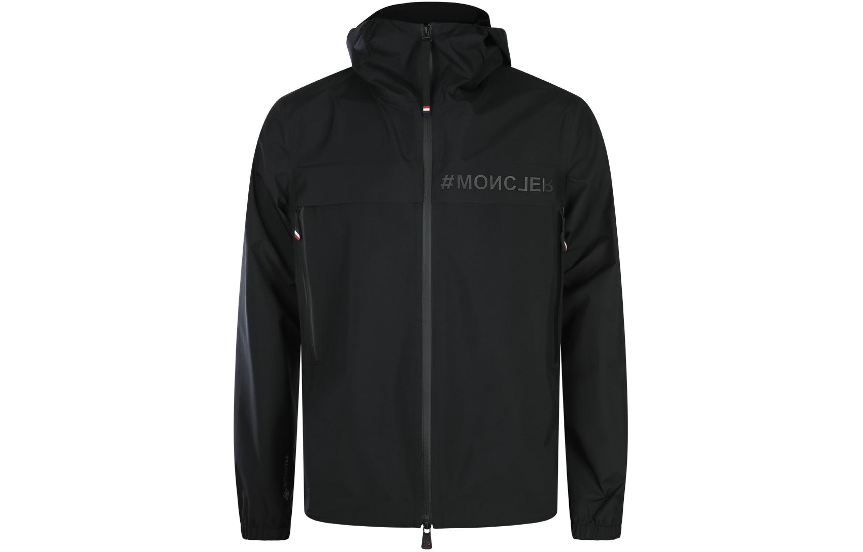 Moncler Shipton  Black Hooded Zip-Up Jacket with Letter Design. J10971A0001254AL5999