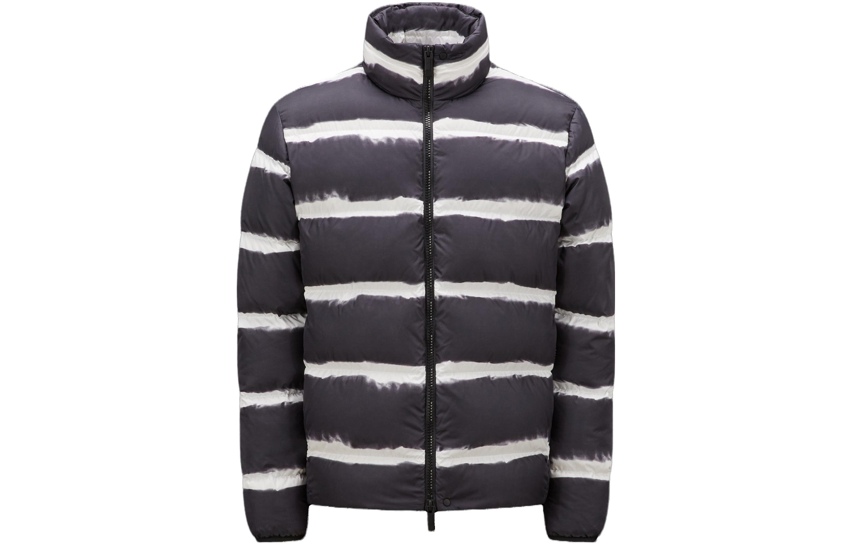 Moncler Sil  Black Down Jacket with Striped Stand Collar and Zipper. I20911A001055976SS90