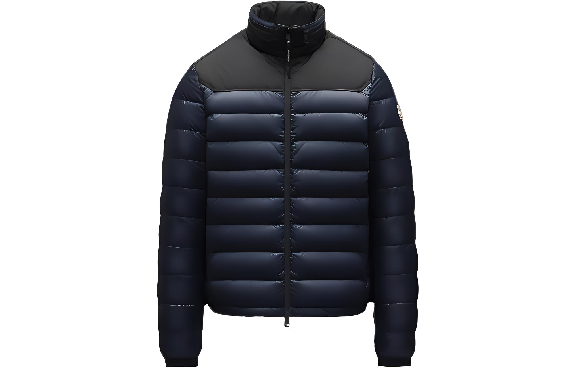 Moncler Silvere SS22 Glossy Down Jacket  Navy Blue with Zip-Up Stand Collar. H10911A00022M1591776