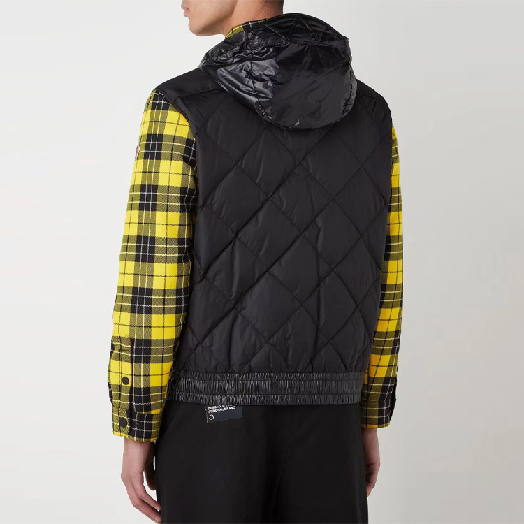 Shop Moncler 滑雪系列黃黑格紋拼接外套 G20971A00012595H013A