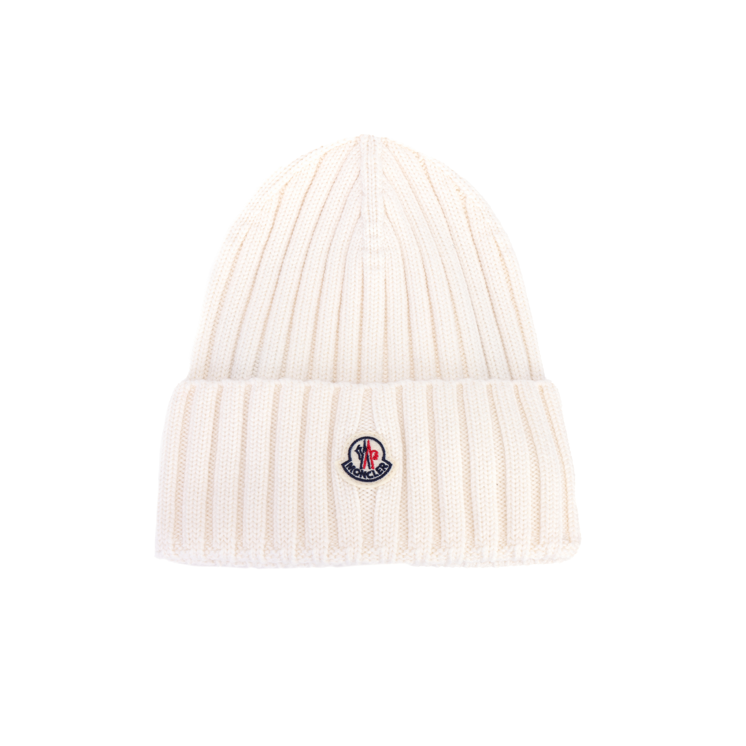 Moncler Small Logo Wool Knit Beanie Unisex Couple Style in Off-White. I20933B00036A9327030