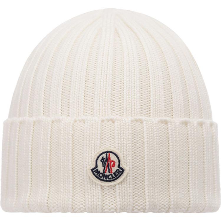Order Moncler Small Logo Wool Knit Beanie Unisex Couple Style in Off-White. I20933B00036A9327030