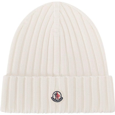 Moncler Small Logo Wool Knit Beanie Unisex Couple Style in Off-White. I20933B00036A9327030 Purchase Moncler Small Logo Wool Knit Beanie Unisex Couple Style in Off-White. I20933B00036A9327030