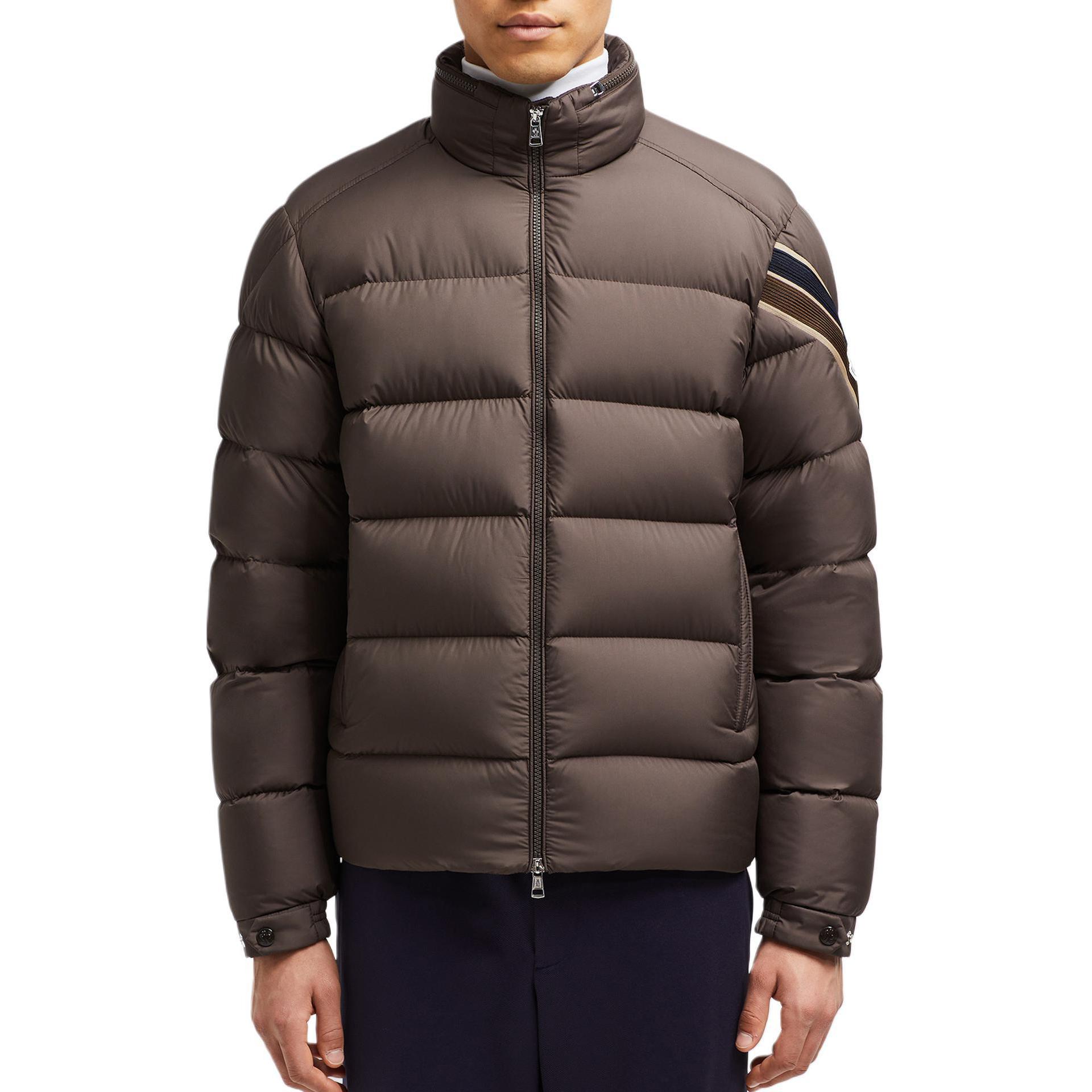Moncler Solayan FW24  Brown Down Jacket with Hood & Tricolor Stripe Collar. J20911A00066549SK243 圖 3