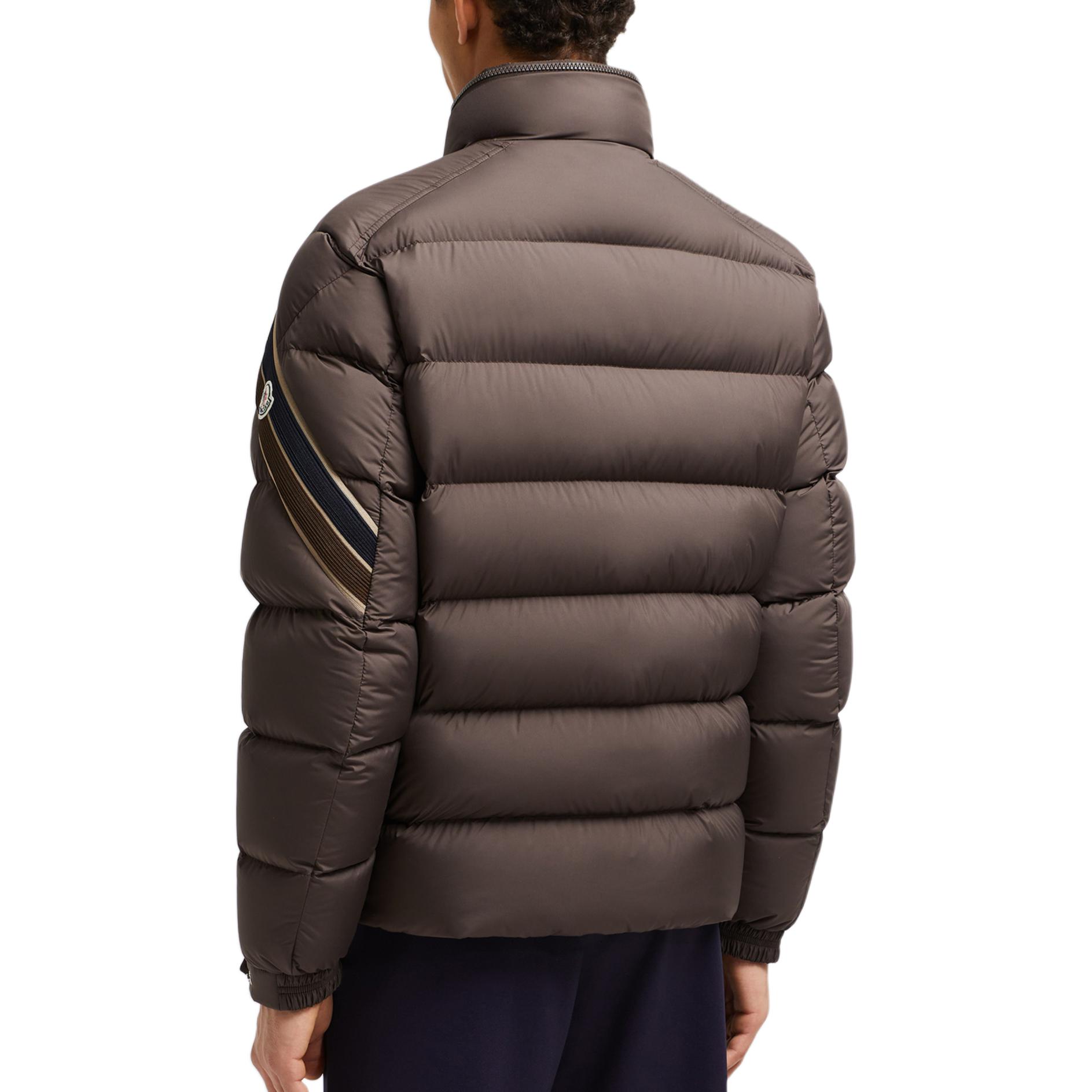 Moncler Solayan FW24  Brown Down Jacket with Hood & Tricolor Stripe Collar. J20911A00066549SK243 圖 4