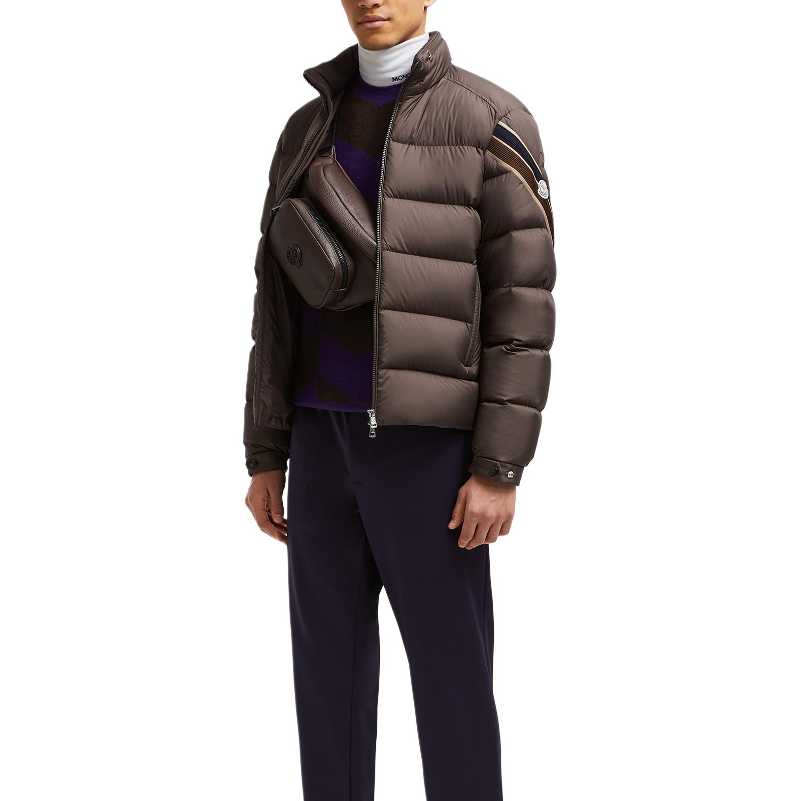 Moncler Solayan FW24  Brown Down Jacket with Hood & Tricolor Stripe Collar. J20911A00066549SK243 圖 5