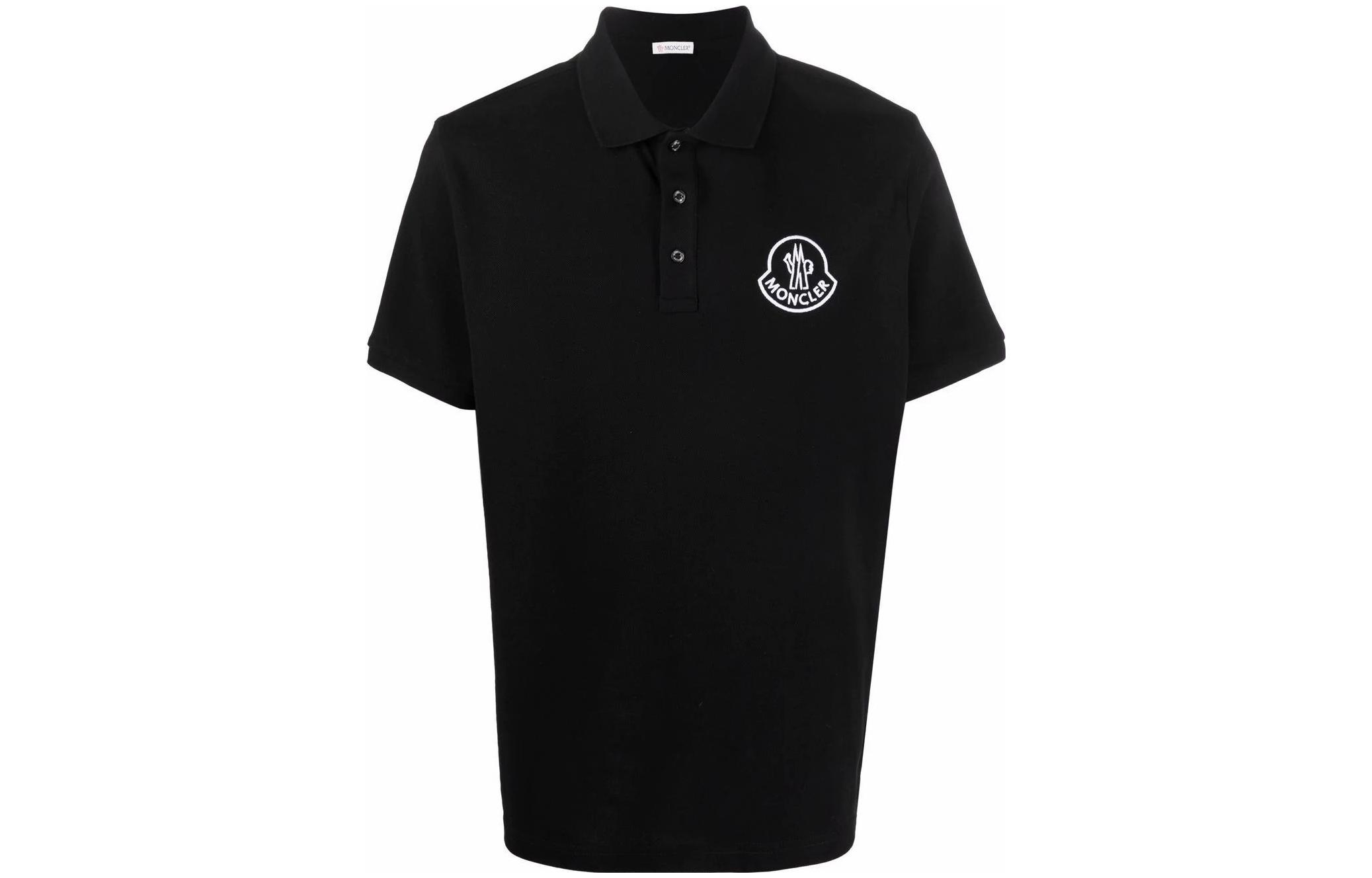 Moncler Solid Black Short Sleeve Polo Shirt 8A0000484556999