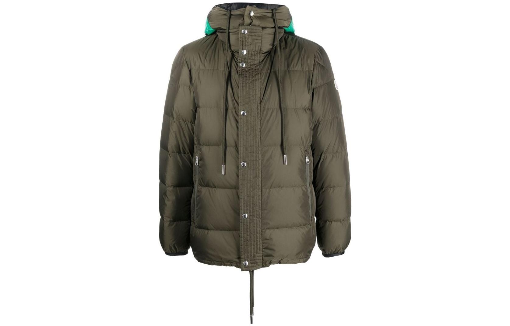 Moncler Solid Color Hooded Zip Down Jacket Green H20911A0026568352