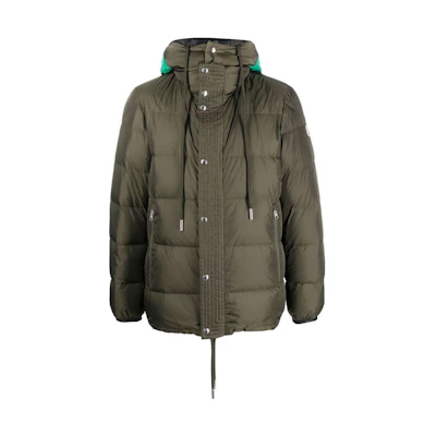 Moncler Solid Color Hooded Zip Down Jacket Green H20911A0026568352
