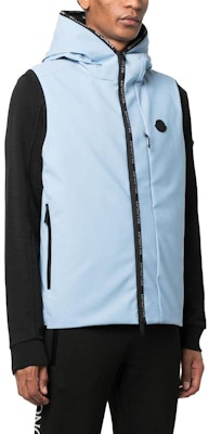 Moncler Solid Color Hooded Zip Vest Blue - I20911A00035539DK715 Purchase Moncler Solid Color Hooded Zip Vest Blue - I20911A00035539DK715