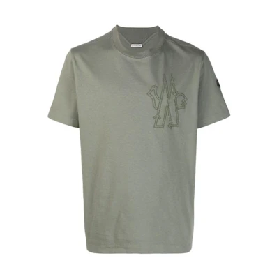 Moncler Solid Color Logo Embroidered Short Sleeve T-Shirt Khaki I10918C00039899YU820