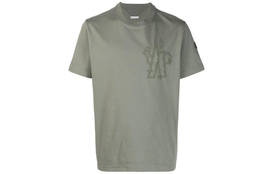 Moncler Solid Color Logo Embroidered Short Sleeve T-Shirt Khaki I10918C00039899YU820 圖 2