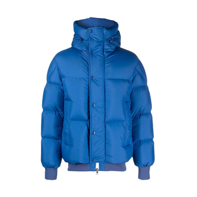 Moncler Solid Color Logo Hooded Down Jacket Blue I20911A0006054A8174K