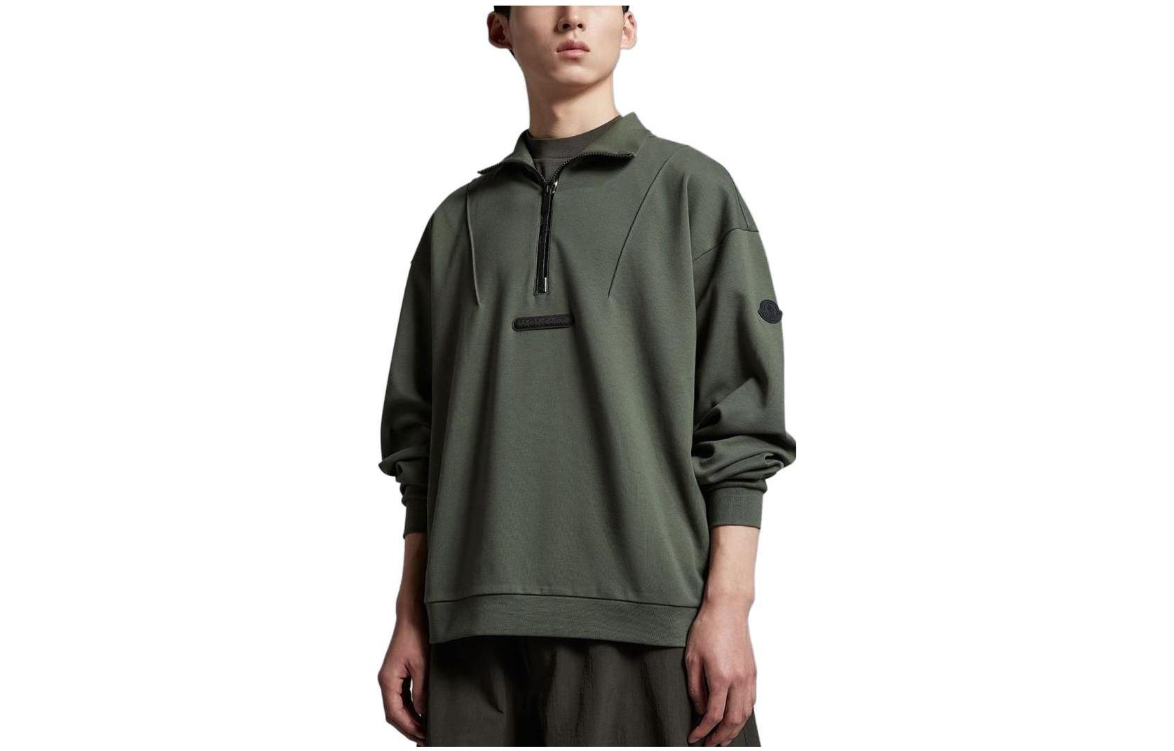 Moncler Solid Color Pullover Logo Sweatshirt Deep Green I10918G00016899W4890