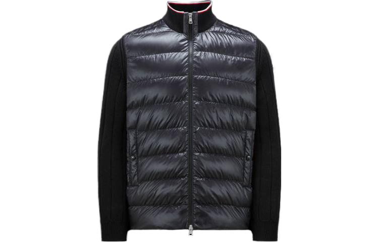 Moncler Solid Color Ribbed Collar Zip-Up Sweater Black Men’s Long Sleeve I20919B00001M1509999