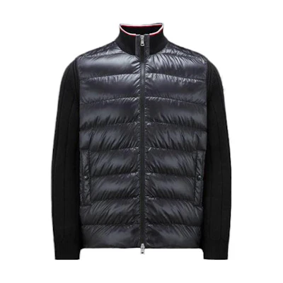 Moncler Solid Color Ribbed Collar Zip-Up Sweater Black Men’s Long Sleeve I20919B00001M1509999