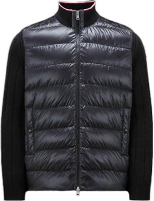 몽클레르 블랙 솔리드 컬러 리브드 칼라 집업 스웨터 남성 긴팔. I20919B00001M1509999 Order 몽클레르 블랙 솔리드 컬러 리브드 칼라 집업 스웨터 남성 긴팔. I20919B00001M1509999