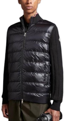 몽클레르 블랙 솔리드 컬러 리브드 칼라 집업 스웨터 남성 긴팔. I20919B00001M1509999 Lookbook 몽클레르 블랙 솔리드 컬러 리브드 칼라 집업 스웨터 남성 긴팔. I20919B00001M1509999