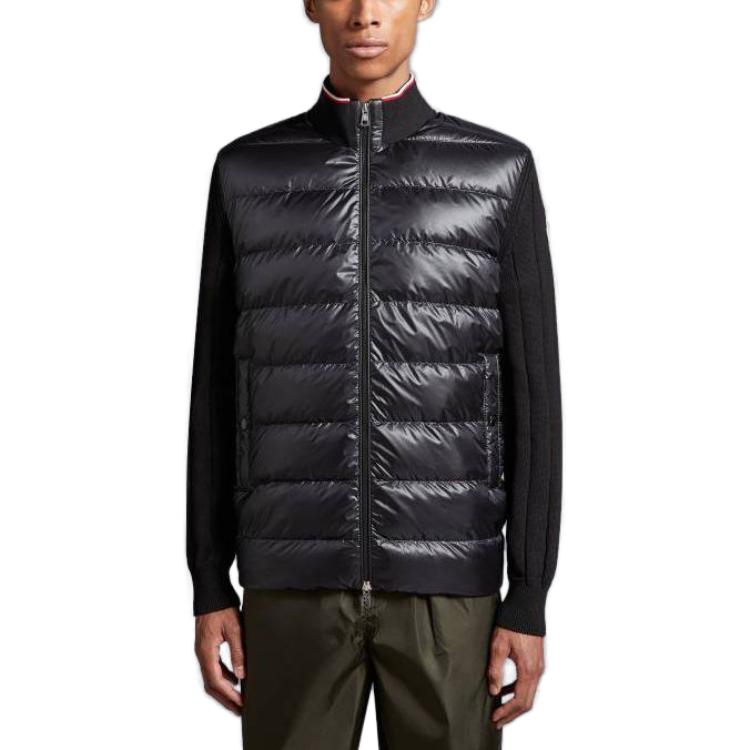 Shop 몽클레르 블랙 솔리드 컬러 리브드 칼라 집업 스웨터 남성 긴팔. I20919B00001M1509999