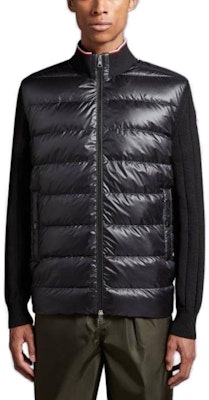 몽클레르 블랙 솔리드 컬러 리브드 칼라 집업 스웨터 남성 긴팔. I20919B00001M1509999 Shop 몽클레르 블랙 솔리드 컬러 리브드 칼라 집업 스웨터 남성 긴팔. I20919B00001M1509999