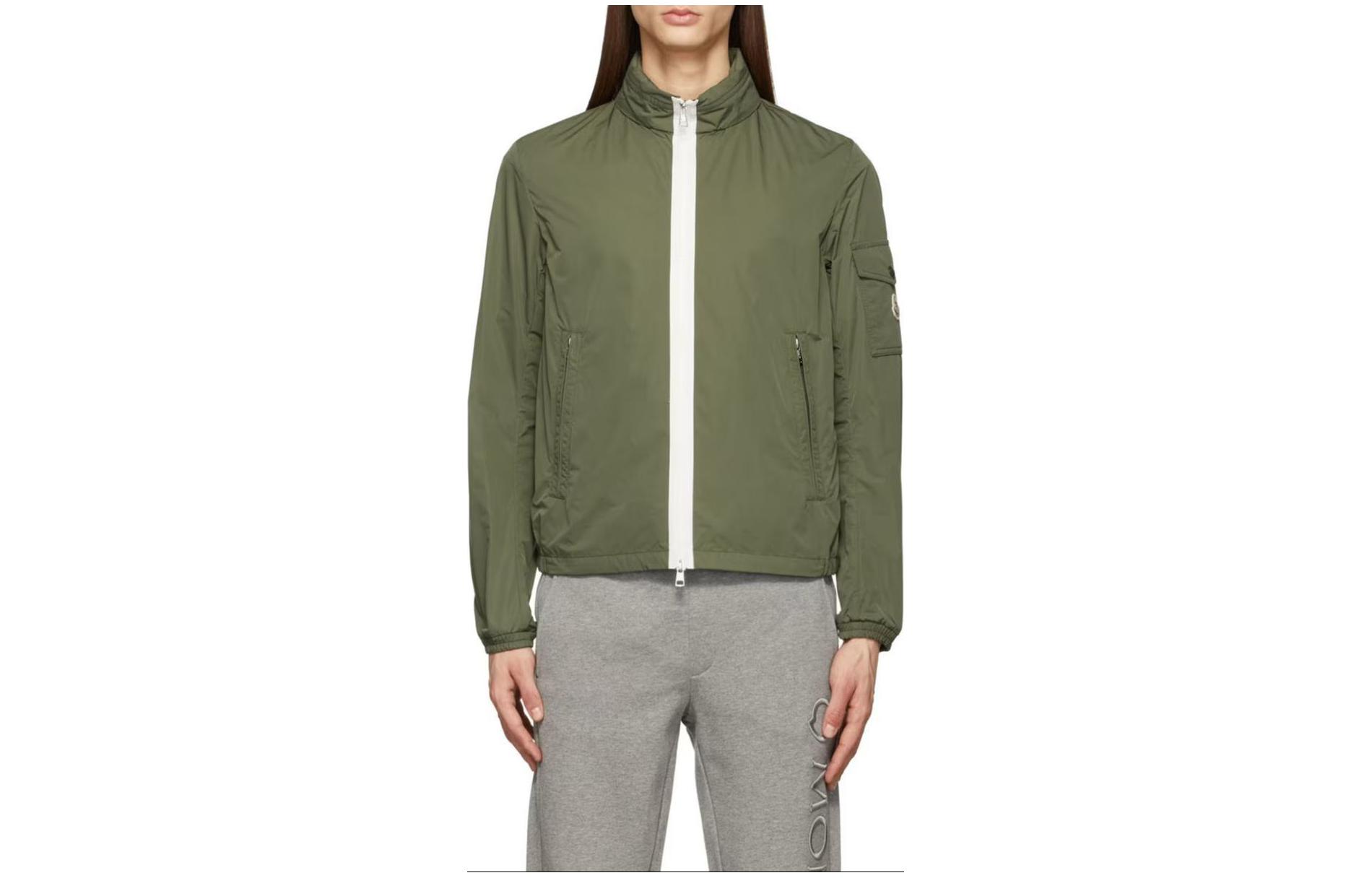 Moncler Solid Color Zip-Up Slim Jacket Green H10911A0016354A91825