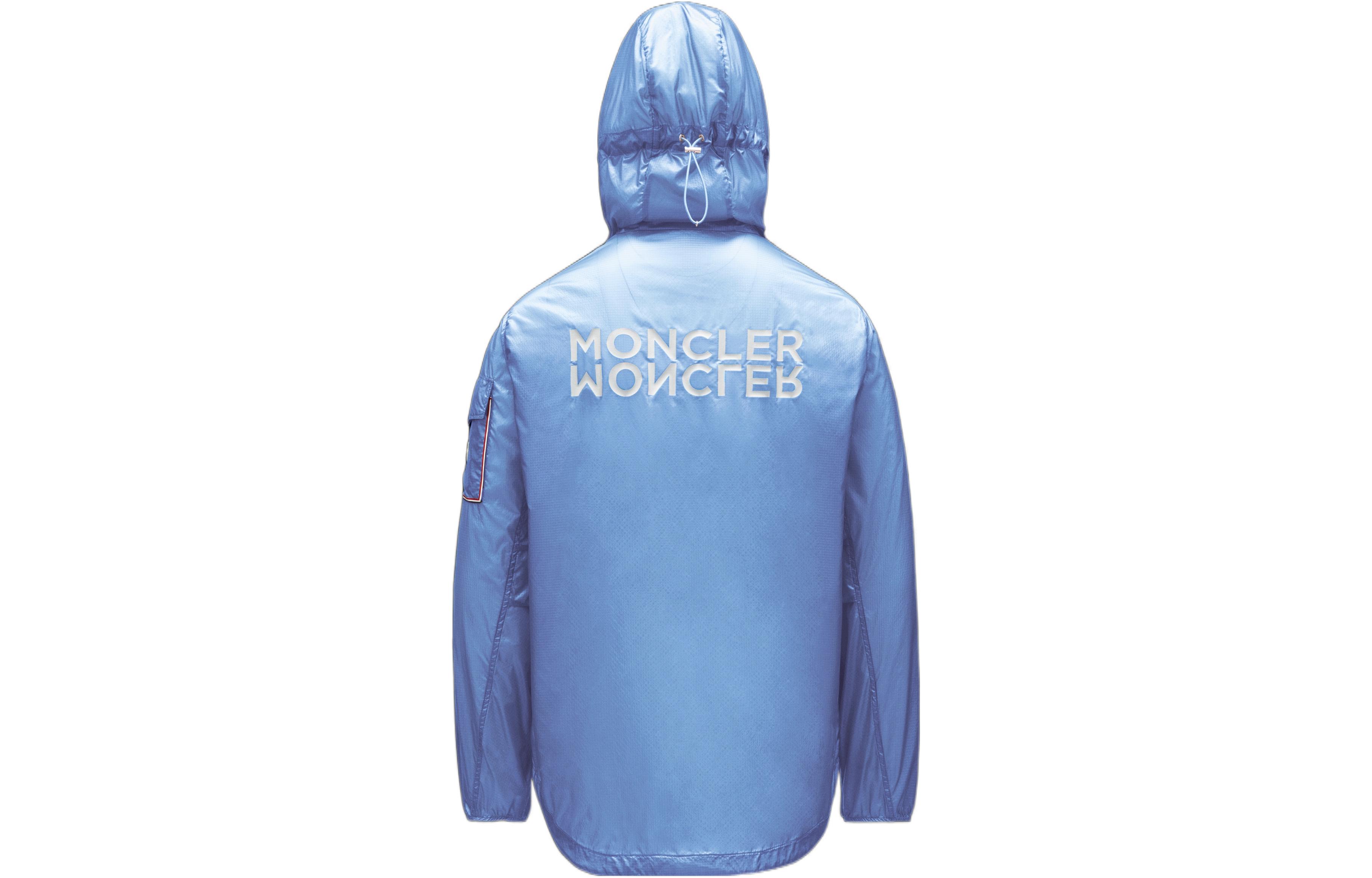 Moncler Solid Light Blue Hooded Windbreaker Jacket H10911A00138539MC71N