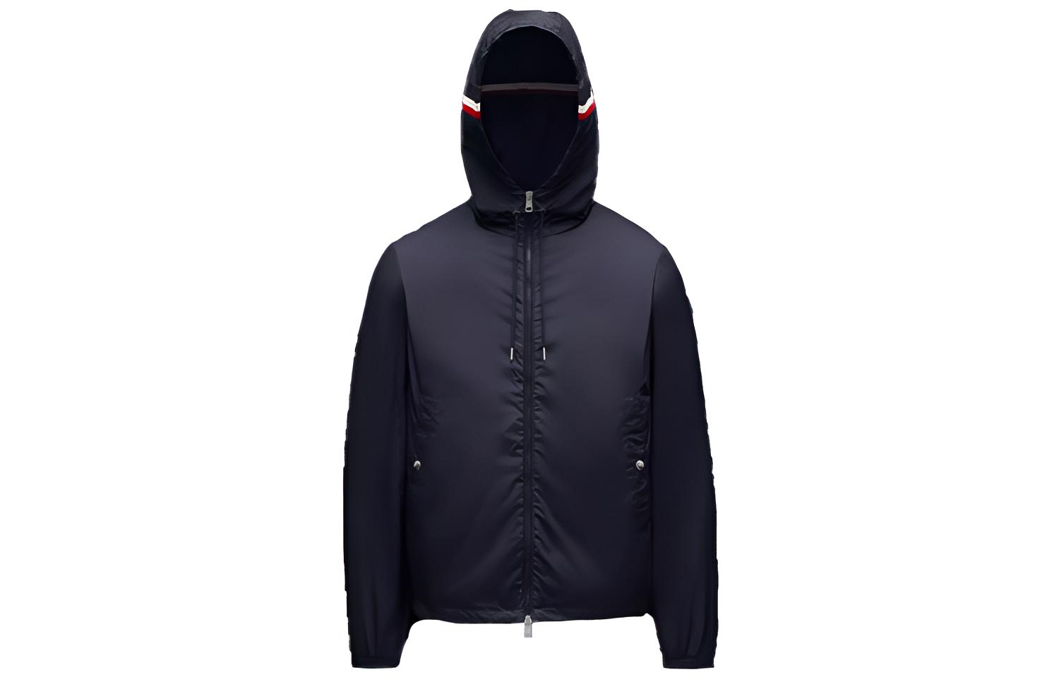 Moncler Solid Logo Patch Drawstring Hooded Zip Jacket for Men I10911A0009054155743