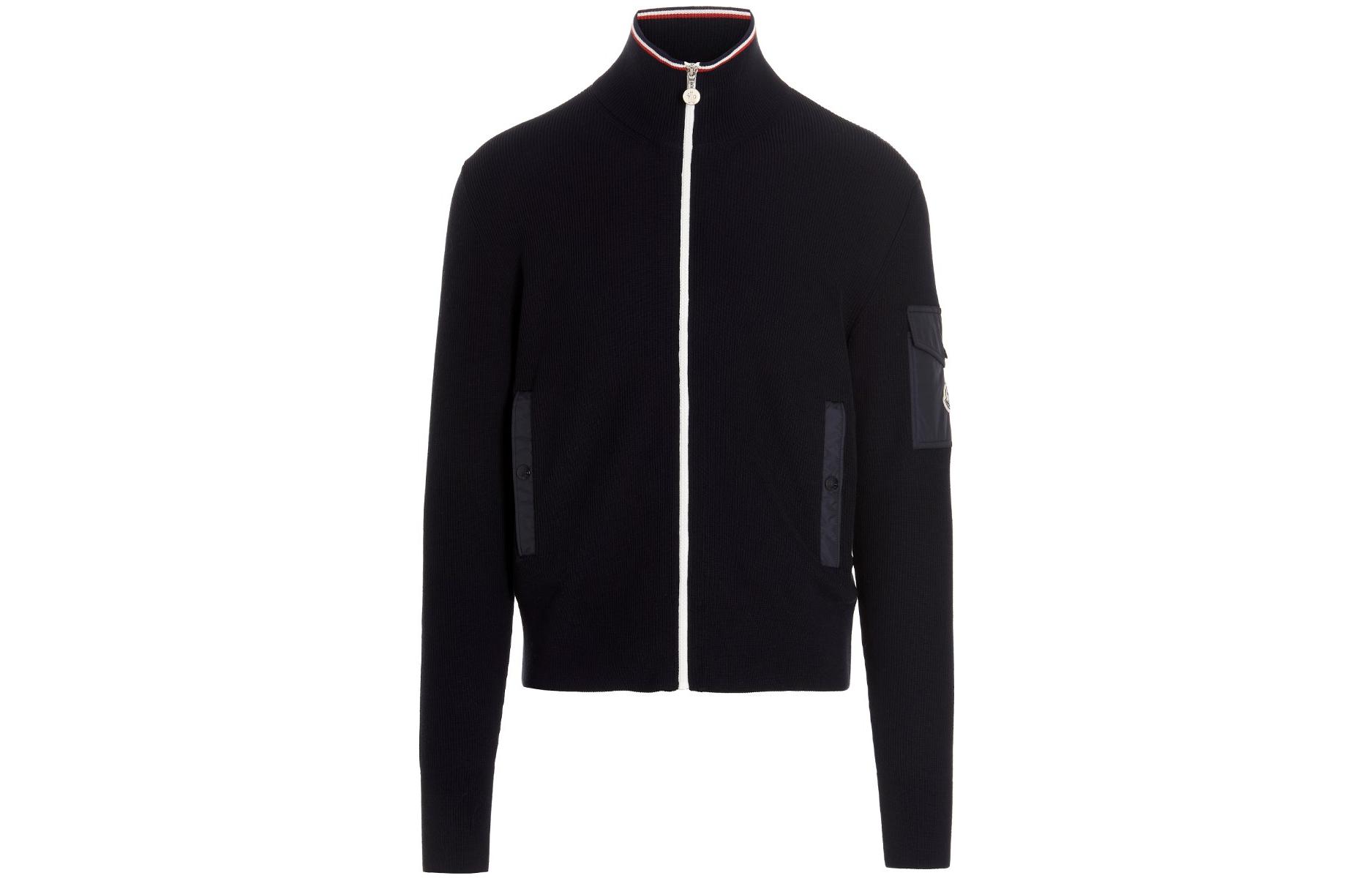 Moncler Solid Logo Patch Knit Jacket with Stand Collar and Zipper 9B00013M1367779