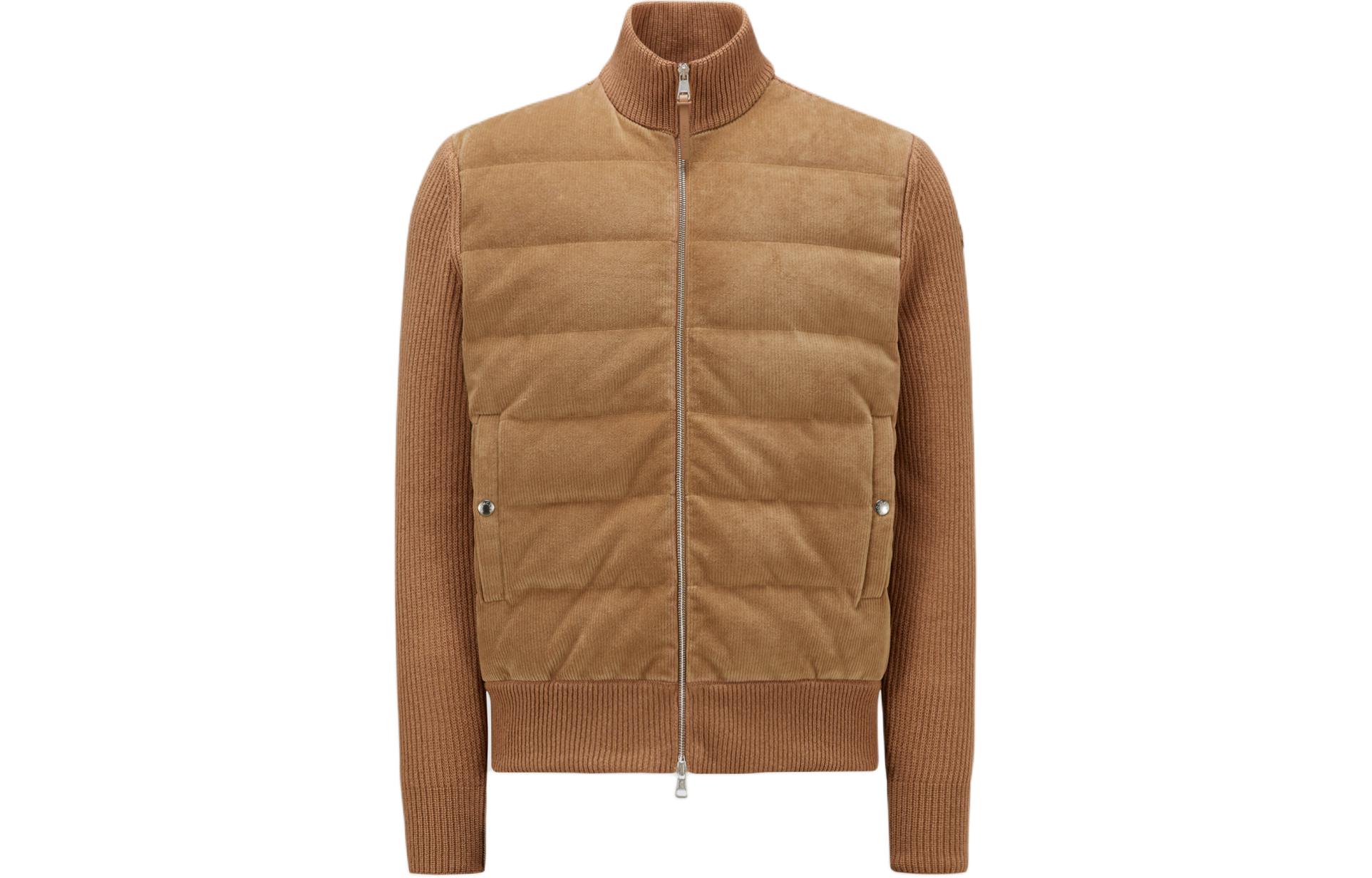 Moncler Solid Stand Collar Zip-Up Down Jacket Sand Beige I20919B00028M1241230