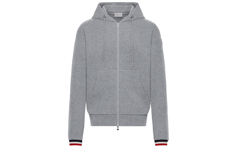 Moncler Solid Striped Zipper Hoodie Jacket - Grey 3983529958298823