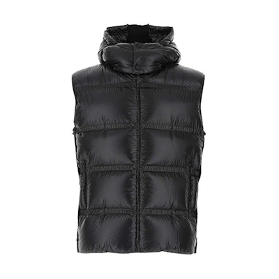 Moncler SS21 Black Down Hooded Vest Jacket with Logo 1A51710C0624999