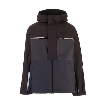 Moncler SS21 Black Logo Print Colorblock Long Sleeve Hooded Jacket 1B70010539JJ999