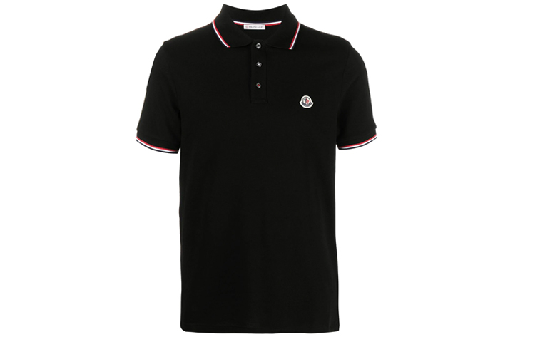 Moncler SS21 Black Logo Stripe Short Sleeve Polo Shirt. 8A7030084556999