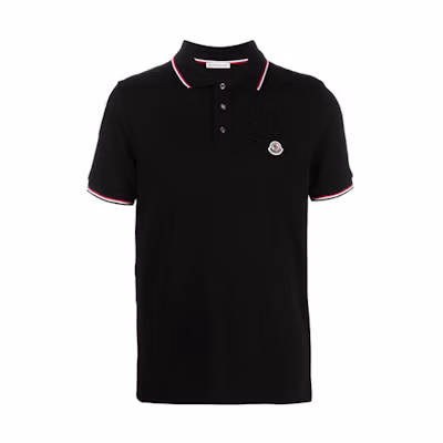 Moncler SS21 Black Logo Stripe Short Sleeve Polo Shirt. 8A7030084556999