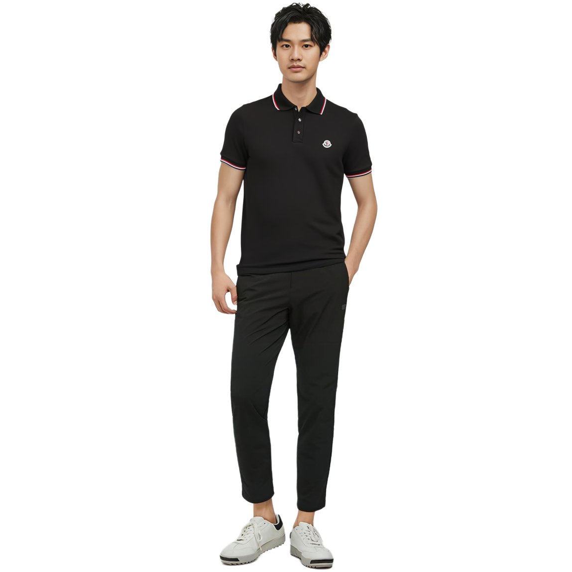 Sizing Moncler SS21 黑色徽標條紋短袖POLO衫。 8A7030084556999