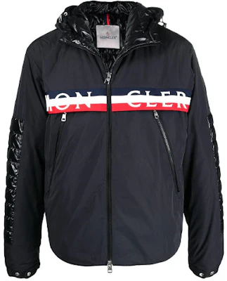 Moncler SS21 Black Logo Striped Down Jacket with Hood. 1B50A0054A91998 Buy Moncler SS21 Black Logo Striped Down Jacket with Hood. 1B50A0054A91998
