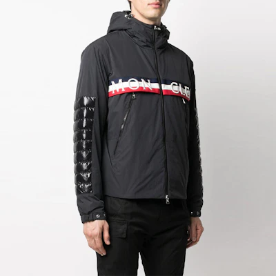 Moncler SS21 Black Logo Striped Down Jacket with Hood. 1B50A0054A91998 Shop Moncler SS21 Black Logo Striped Down Jacket with Hood. 1B50A0054A91998