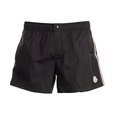 Moncler SS21 Black Nylon Swim Shorts with Side Stripes. G10912C7070053326999