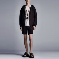 Shop Moncler SS21 Celana Renang Hitam Nylon dengan Garis Samping. G10912C7070053326999
